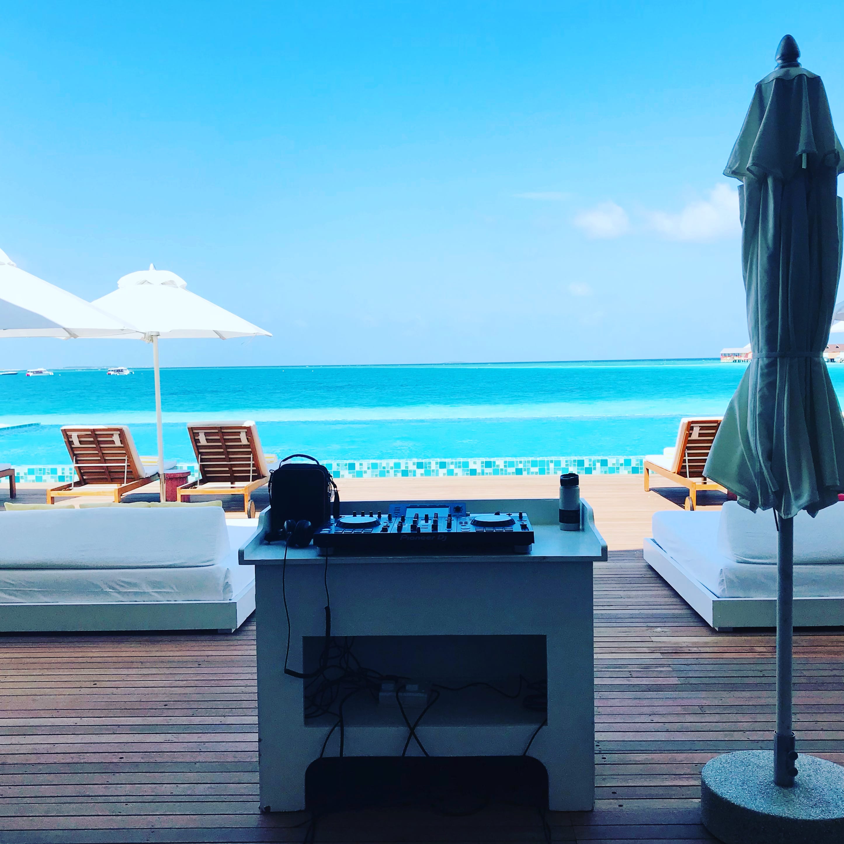 Maldives poolside DJ booth setup